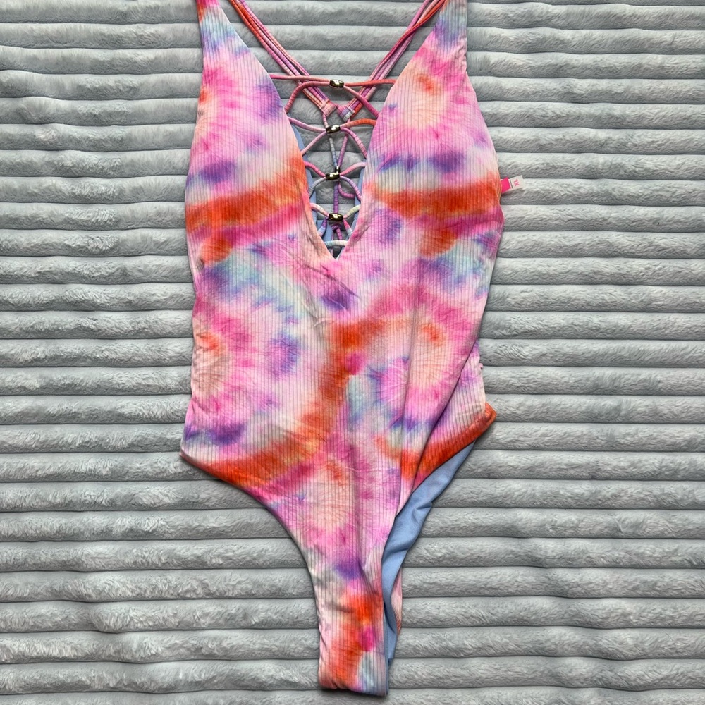 YMI Pink Tie-Dye Lace-Up One-Piece Swimsuit